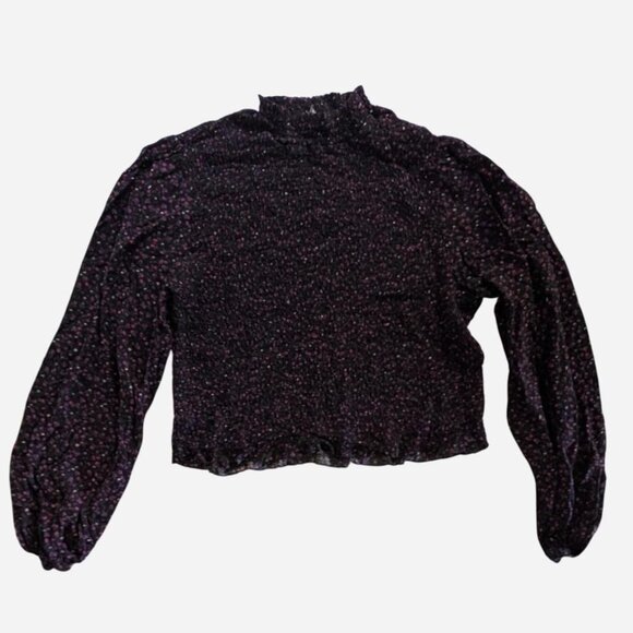 Purple Floral Mock Neck Blouse - Long Sleeve Smocked Top - Vintage-Inspired Top - Picture 1 of 2